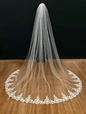 Brides Bridal Wedding Off White Veil 1 Tier Lace Edge With Comb Soft Tulle 250cm • £38.40