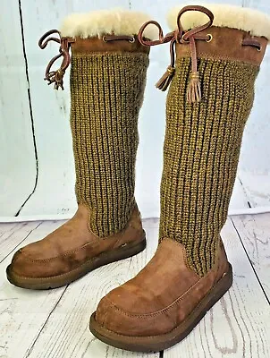 UGG Chestnut Suburb Crochet Tall Knee High Winter Boots Women Sz 6 Brown 5733 • $49.77