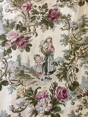 Vintage French Cottage Floral Roses Children Toile Cotton Fabric #2 ~ Rose Pink • $44.99