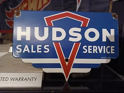 Vintage Hudson Sales Service 10” Porcelain Dealer Auto Parts Gas Oil Sign • $175