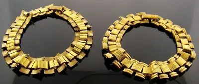 Vintage Brass Etched Fancy Wide Track Chain 7.25  Deco Bracelet 1871 • $0.99