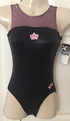 **NEW** GK Leotard CL Gymnastics Princess CROWN Child Large Black Mystique NWT • $60