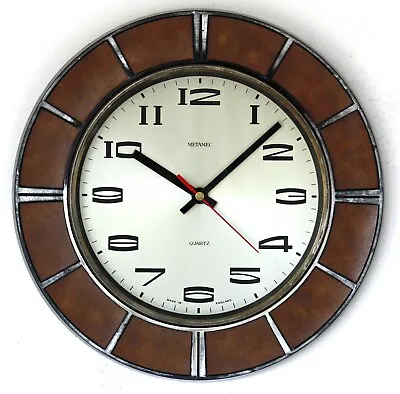 Vintage 30cm Metamec Wall Clock - Retro Mid Century Atomic 1970s Leather Metal • £59.99