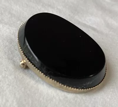 Vintage Concave Black Cabochon Oval Gold Tone Brooch Mourning Brooch 1.75” • $6