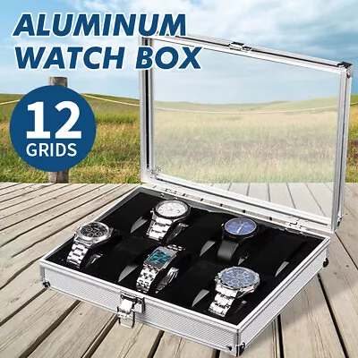 Vivva 12 Grids Carbon Aluminum Watch Box Storage Case Holder Display Organizer • $19.99