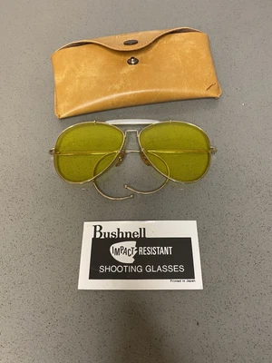 $70 • Buy Vintage Bushnell Yellow Aviator Impact Resistant Shooting Glasses  Bausch & Lomb