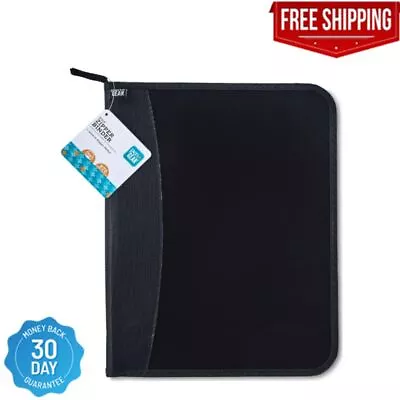 3 Ring Zipper Binder Case Poly With 1.5  Round File Pocket Folder Rings Black US • $9.72