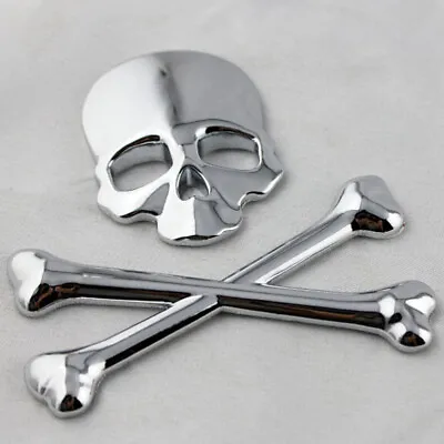 Car Truck Metal Skull Head Bone Logo Modified Emblem Auto Sticker Decal Silver • $4.54