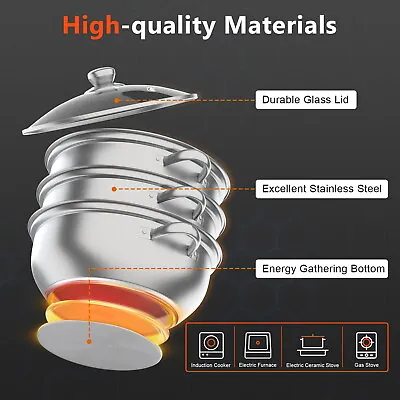 3 Tier Food Steamer Stainless Steel Vegetable Cooker Kitchen Steaming Rice Pot • $40