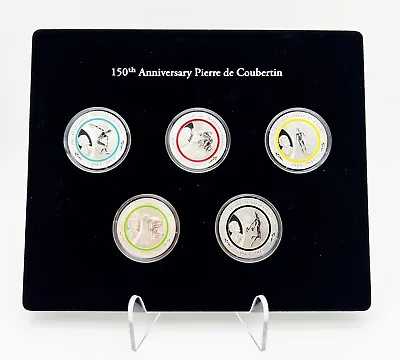 Vanuatu 2013 5 X 50 Vatu 150th Ann. Pierre De Coubertin Olympic Silver Set Coins • $1299