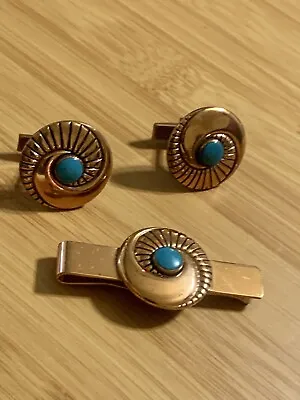 Native American Navajo Jewelry Copper & Turquoise Tie Clip Cufflinks Men Southwe • $39.99