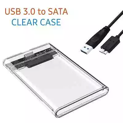 Hard Drive Enclosure 2.5 Inch USB 3.0 SATA Case External Clear Caddy HDD SSD UK • £1.99
