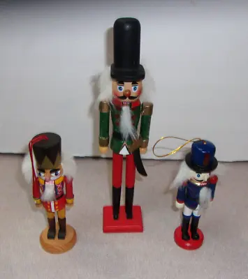 Lot Of (3) Wooden Nutcracker Figures / Ornaments 9  And 5  • $18.95