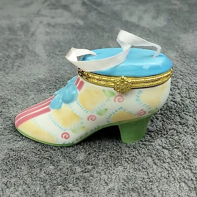 Victorian Style High Heel Shoe Trinket Box Porcelain Hinged PHB Multi Color Boot • $14.99