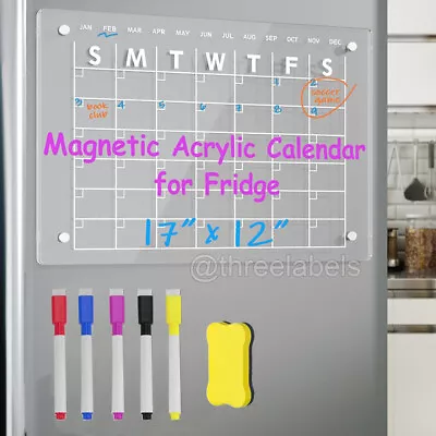 Magnetic Acrylic Calendar For Fridge 17 X12  Clear Dry Erase Calendar Board Pen • $14.99