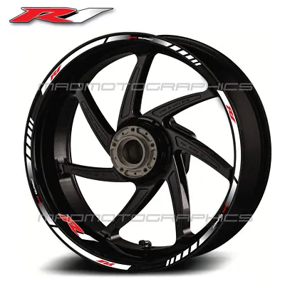 YZF-R1 Motorcycle Wheel Decals Rim Stickers Set Stripes For Yamaha YZF R1 White • $48.73