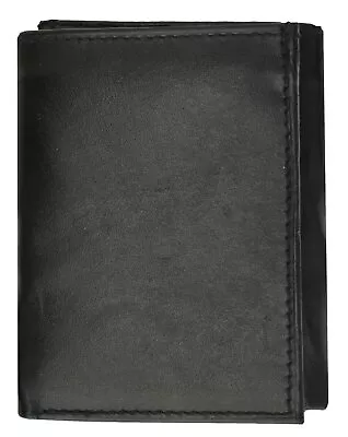 New Mens Trifold Genuine Leather Black Wallet Credit Card Case Window ID Holder • $10.99