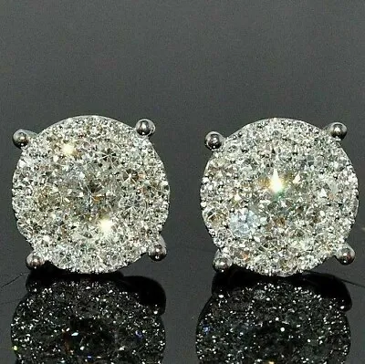 2Ct Round Cut Real Moissanite Men's Cluster Stud Earrings 14K White Gold Plated • $100.79