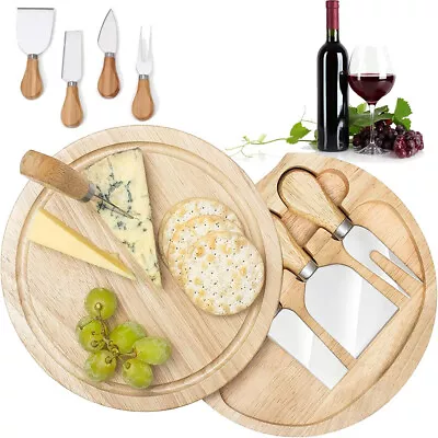 NEW Oval Cheese Board Wooden Board With Slide Out Drawer Set Of 4 Knives Kitchen • £15.89