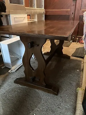 Dining Table Vintage Solid Oak Refectory 4-6 Seater Lyre End Country House • £185