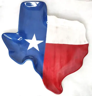 Large Texas Shape Ceramic Serving Platter W Lone Star Flag SUMMERLIVING • $24.96
