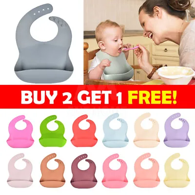 $7.85 • Buy Baby Feeding Bib Apron Smock Waterproof Silicone Boy Girl 0-6 Toddler Kid Infant