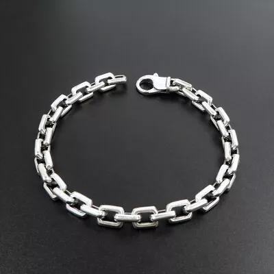 925 Sterling Silver Linked Rectangle Chain Men's 7mm Bracelet 7.5  8.5  9  • $70