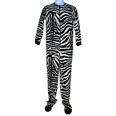 Nick & Nora Zebra Black White Striped Unitard PJ's Pajamas Costume Women's L • £34.69