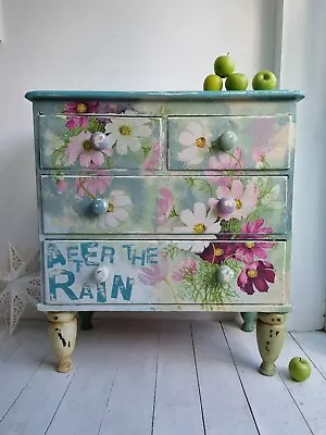 £345 • Buy PAINTED CHEST OF DRAWERS Blue Pink Funky DECOUPAGE Pink Decoupage Sideboard