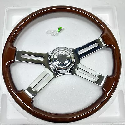 18  Silver Chromed 4-Spoke 1.75  Deep 3 Bolts Wood Steering Wheel Freightliner • $116.99