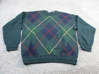 VINTAGE IZOD Mens Sweater Mens Argyle Pattern Green Blue Cotton Knit Large EUC • $39.99