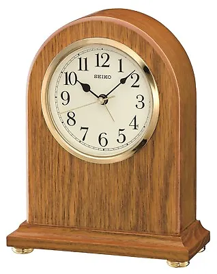 Seiko Wooden Oak Quartz Mantle Clock With Clear Arabic Dial And Alarm QXE031B • £55