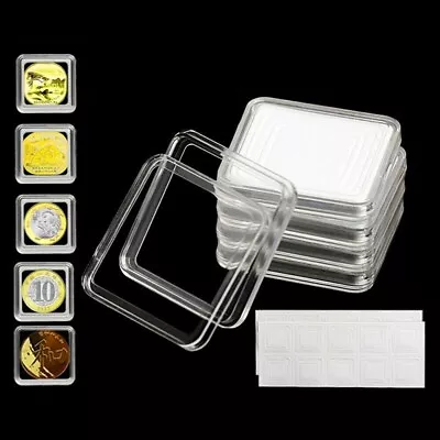 50Pcs Single Square Plastic Coins Capsule Box Storage Holder Display Protector • $8.99