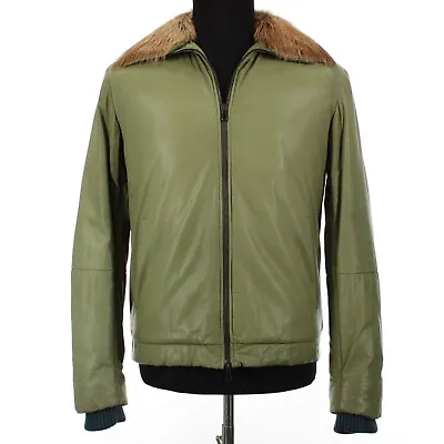 Hettabretz NWD Kidskin Leather Jacket W Removable Beaver Collar 50 (~M US) Green • $799.99