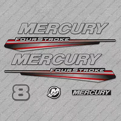 Mercury 8 Hp Four Stroke 2013-2017 RED Outboard Engine Decals Sticker • $40.49