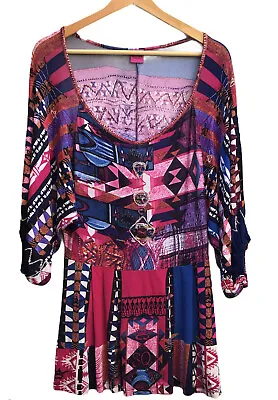 $35 • Buy Save The Queen Pink Blue Aztec Print Top Sz XXL