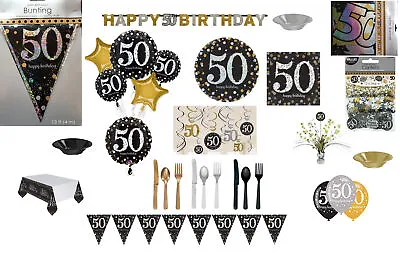 50th Birthday Black Silver Gold Party Decorations Balloons & Tableware Age 50 • £3.35