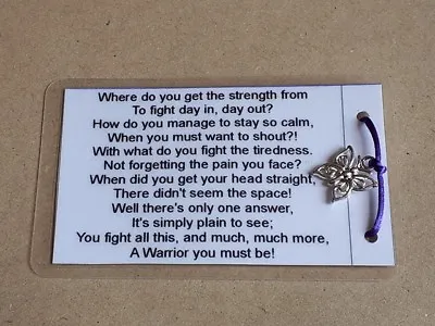 Cord Bracelet- FIBROMYALGIA -  Poem- Purple Cord & Butterfly - You're A Warrior • £2.30