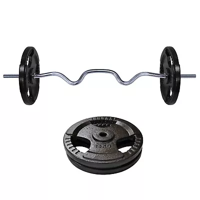 35kg - 120cm Super Curl Barbell Bar Weight Set + Ez Grip Cast Iron Weight Plate • $142.14