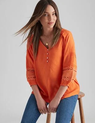 $24.07 • Buy Rockmans 3/4 Sleeve Pictuck & Lace Trim Top Womens Clothing  Tops Tunic