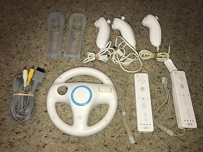 Nintendo Wii Accessories Lot 2 Remotes 3 Nunchucks Classic Controller AV Cables • $74.99