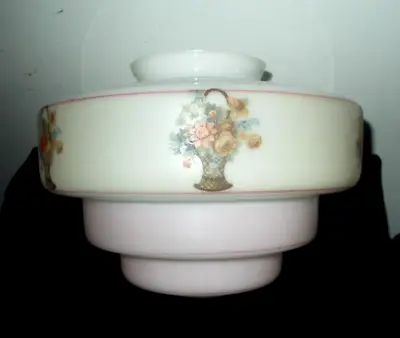 Antique Art Deco Ceiling Light Globe Glass Shade Pink Band Floral 4  Fitter~#2 • $25