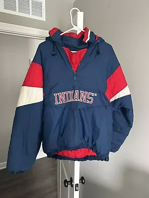 VTG 90s MLB Starter Cleveland Indians Huge Chief Wahoo Jacket Men M Jacobs Field • $89.99