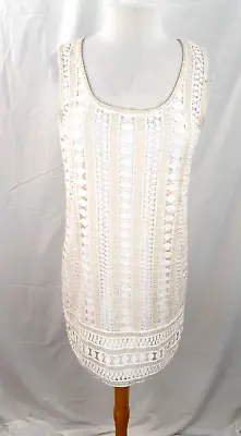 Max Studio Dress Womens M Ivory Cream Lace Crochet Sleeveless Shift Dress Boho • $15.99