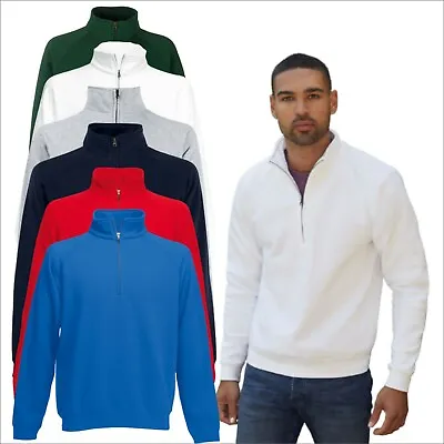 Fruit Of The Loom Premium Quarter 1/4 Zip Neck Sweat Cadet Collar Sweatshirt TOP • £19.17