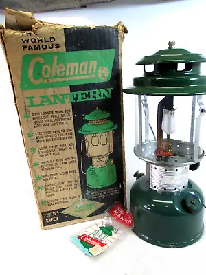 Vintage 1965 Coleman 220F 195 Green Camp Lantern W/original Box Mantles 2/65 • $98.99