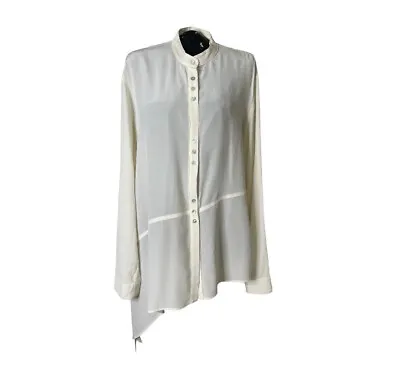 Viktoria & Woods Top.  White Silk Collarless Shirt. Made In Australia 0  Fits M • $45