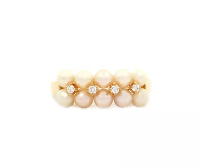 Mikimoto 3.50MM Pearl And 0.10ctw Diamond Double Row Ring W/Box • $500