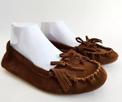 Minnetonka Kilty 403 Brown Suede Moccasins  Women's Size 9.5 Hard Bottom EUC • $19.99