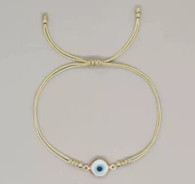 Evil Eye Bracelet Adjustable Mati Lucky Eye Cream Band Gold Colour • $8.95